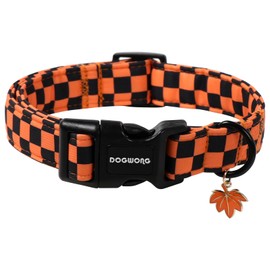 DOGWONG Fall Dog Collar, Orange Checkered Dog Collar Adjustable Soft Cute Pet Dog Collars Cute Plaid Puppy Necklace for Small Medium Large Dogs
