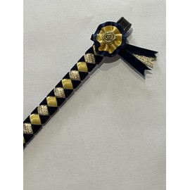 IV Horse Velvet and Satin Browbands with Mini Rosettes sizes small pony to extra full (Navy Gold Lurex Gold, Extra Full)