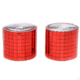 Red Self-Adhesive Glass Mirror Mosaic Tiles, 5 x 5 mm Square Mirror Tiles, 3200 Pieces Disco Ball Tiles for DIY Craft, 2 Rolls Disco Mirror Tiles for Interior, Art Collage, Card Making, Cups
