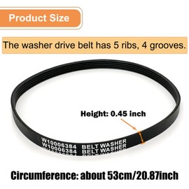 Qloby Upgraded W10006384 Washer Drive Belt Replacement Part, High-quality Drive Belt Compatible with Whirlpool Kenmore Maytag Washers Replaces W10006384 AP6014712 WPW10006384VP PS11747978 (2 Pack)