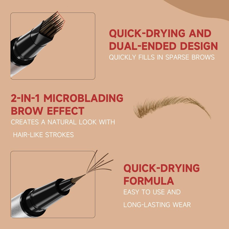 Eyebrow Pen for Women - Dual-Ended Microblading Pen with Multi-Prong