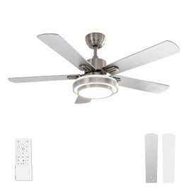 warmiplanet Ceiling Fan with Lights Remote Control, 52 Inch, Brushed Nickel (5-Blades)