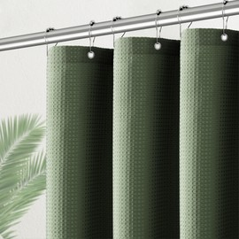 PANGSINNE Green Stall Shower Curtain Waffle Weave Fabric, Luxury Waterproof Shower Curtains, 256GSM Heavy Duty Camper Shower Curtain for Travel Trailers with 6 Metal Hooks, 36Wx72H Sage Green
