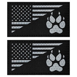 ZESION 2Pcs Reflective American Flag(with Dog Tracking Paw) Patches Set, Tactical US Flag Patches Full Embroidery Military Patch for Caps Bags Vests Military Uniform