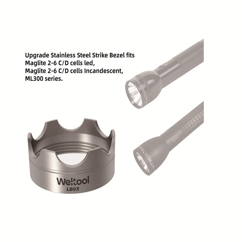 Weltool Flashlight Strike Bezel - 304 Stainless Steel for Maglite