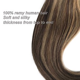 Clip in Hair Extensions Real Human Hair Extensions 22 inches 70g Brown with Blonde highlights Clip on for Fine Hair Full Head 7 pieces Silky Straight Weft Remy Hair (22 inches, 4-27)