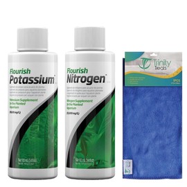 Trinity Treats Flourish Potassium 100ML Flourish Nitrogen 100 ML Supplement for The Planted Aquarium, Including Trinity Treats Microfiber Cleaning Cloth (Flourish Potassium, Flourish Nitrogen)