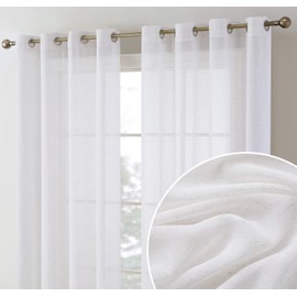 HLC.ME Sierra Burlap Flax Linen Semi Sheer Privacy Sun Light Filtering Transparent Window Grommet Long Thick Curtains Drapery Panels for Bedroom & Living Room, 2 Panels (54 W x 96 L, White)