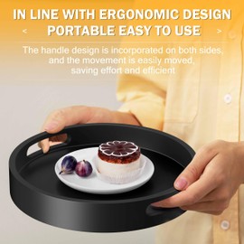 Lazy Susan Organizer Homerays 13 Inch Non-Skid Bamboo Lazy Susan for Kitchen Rotating Spice Rack with Handles, Wood Turntable for Kitchen Cabinet,Countertop (Black, Large)