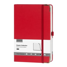 ONAVIA A5 Lined Journal Notebook - 100 GSM Thick Paper, Hardcover Journaling Notebook for Writing, Work, Travel, School, College Ruled Journal for Women and Men, PU Leather Note Book, 5.5”x8.3”- Red