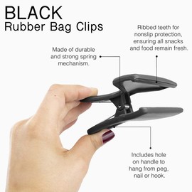 Cook with Color Set of Eight Bag Clips, 2 Large Heavy Duty Chip Clips and 6 Refrigerator Magnet Clips for Food Storage with Air Tight Seal Grip for Snack Bags and Food Bags (Black)