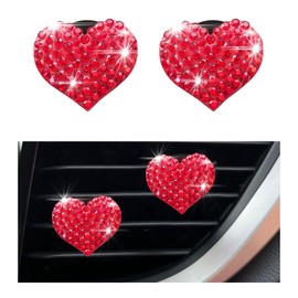 Piburth Car Bling Air Vent Clips, 2PCS Heart-Shaped Charm Air Conditioning Outlet Clip, Crystal Rhinestone Accessories, Sparkly Car Interior Decoration Cute Accessories for Women Girls (Red, Heart)