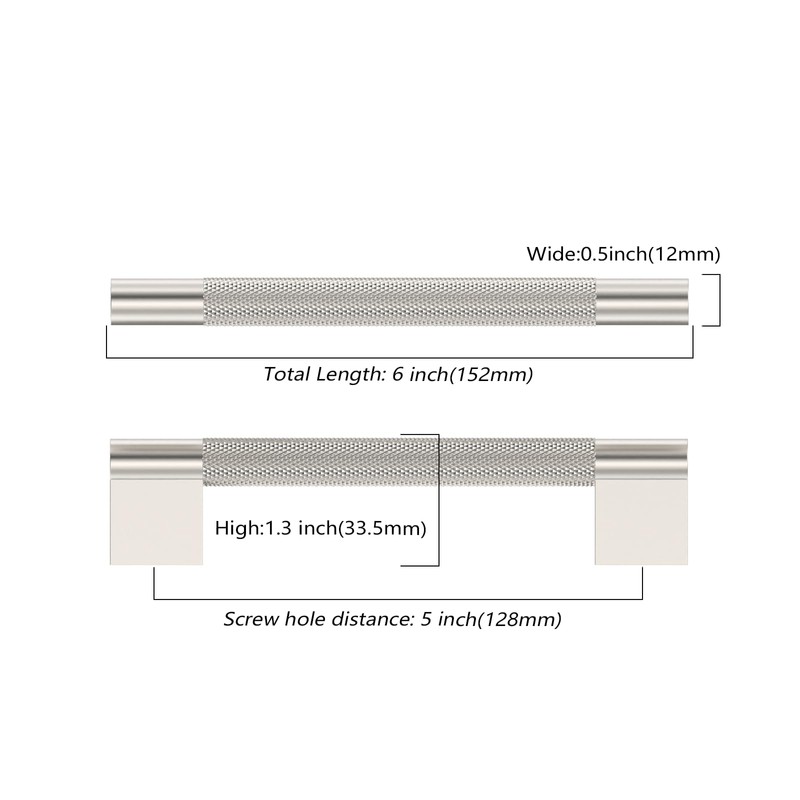 Asidrama 10 Pack 5 Inch(128mm) Brushed Satin Nickel Knurled Kitchen