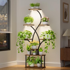 Plant Stand Indoor with Grow Lights - 8 Tiered Tall Plant Shelf, Metal Plant Rack for Indoor Plants Multiple, Corner Flower Plant Holder, Flower Spike-Shaped Stand for Living Room, Patio Decor（Black)