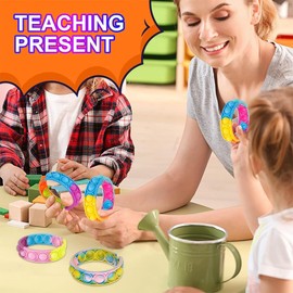 Pack of 10 Children's Pop It Bracelets, Pop Bubble Fidget Bracelet, Anti-Stress Bubble Fidget Bracelet Toy, Simple Dimple Fidget Toy Bracelet, for Children, Boys, Girls, Anti-Anxiety (Multi-Colour)