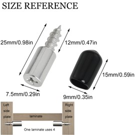 LUORNG 20PCS Non Punched Phillips Shelf Bracket Screws 25mm Long One Piece Self Tapping with Non Slip Socket Support Screws for Furniture Bookcase Shelves Cabinet Shelves Black