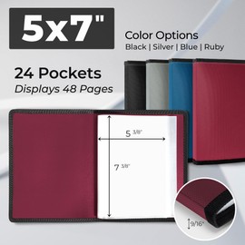 Dunwell Small Photo Album 5x7 (2-Pack, Ruby), Black Mounting Paper, 5 x 7 Photo & Art Portfolio Presentation Book, 24 Sleeves Display 48 Pages, Professional Picture Book for 5x7 Artwork, Postcards