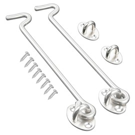 DRELD 8-Inch Cabin Hook Eye Latch Kit, 2-Pack 304 Stainless Steel Door Hook Latch with 8 Mounting Screws Door Catch Hardware for Yard Gate, Fence, Garage, Barn Door, Shed, Window, Closet (8")