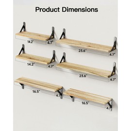 AMADA HOMEFURNISHING Long Wall Shelves, Rustic Farmhouse Style, Wood Floating Shelves for Wall Decor, Bathroom & Bedroom Storage, Living Room Book Shelves, 6pcs