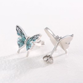Butterfly Stud Earrings for Women 925 Sterling Silver Butterfly with Opal Earrings Exquisite and Cute Butterfly Jewellery for Sisters Good Friends Girlfriend, Sterling Silver, Opal