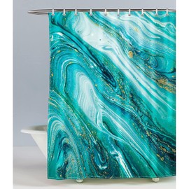LIVETTY Mint Green Abstract Shower Curtain 180×180cm with 12 Hooks Mint Light Green Shower Curtain Turquoise Teal Fabric Bathroom Curtain Washable Quick-Drying