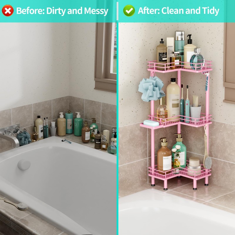 HapiRm Corner Shower Caddy Standing - 3 Tier Shower Organizer