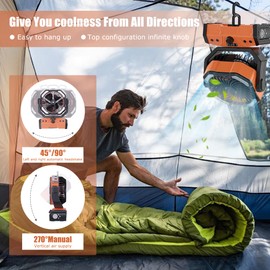 Bokynu 30000mAh Portable Misting Fan for Camping & Outdoors - Rechargeable Battery, 100H Runtime, 4 Speeds - Hanging Tent Fan with Timer & LED Light - Perfect for Beach, Travel, Patios