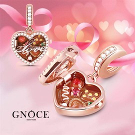 GNOCE Chocolate Box Pendant Charm Sterling Silver 18K Rose Gold Plated Charms Bead Fit Bracelet/Necklace Valentine's Day Gift for Women