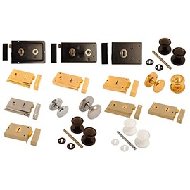 Rim Door Locks & Knobs with Sashlock/Dead Lock Brass/Chrome/Satin/Plastic Sets (Victorian Chrome Knobs)