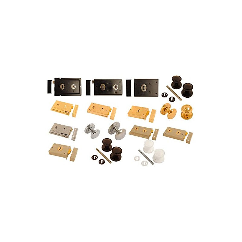 Rim Door Locks & Knobs with Sashlock/Dead Lock Brass/Chrome/Satin/Plastic Sets