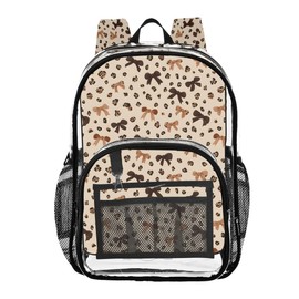 ALAZA Leopard Print Bow Brown Clear Backpack PVC Transparent Bookbag Heavy Duty for Student Boy Girl Kids Adult School Travel Work