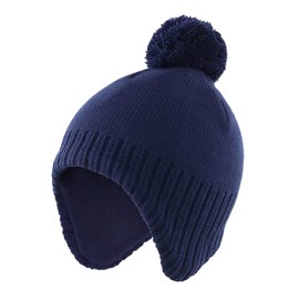 Home Prefer - Gorro de lana para niños y niñas, diseño de orejeras, Azul marino, M: 49-53cm (for ages 2-5T)