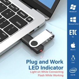 Wooolken 10Pack 64GB USB 2.0 USB Stick with Keychains,Swivel USB Flash Drive Memory Stick Thumb Drive for PC Laptop Computer（Mixcolors）