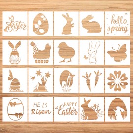 CIEMODA 4 * 4 Inch Easter Stencils Set,Easter Stencils for Painting on Wood Slice, 20 Pcs Reusable Stencil Set Including Bunny Eggs Happy Easter for Easter Party Decorations