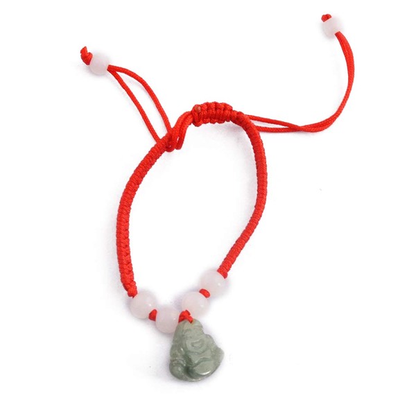 Kabbalah Red String Bracelet with Jade Laughing Buddha with Feng Shui Red String Bracelet Sku: M1078
