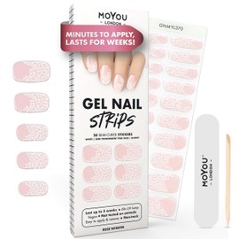 MOYOU LONDON Semi Cured Gel Nail Strips - 20 Pieces Salon Quality Manicure Gel Nail Wraps - Works with Any UV Nail Lamp Easy to Apply - Rose Whisper