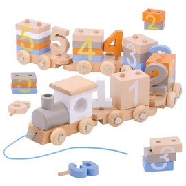 Dr. MUYA® Montessori Toy 1 2 3 4 Years, Toy from 1 Year, Birthday Train Wood, Motor Skills Toy, Educational Toy, Stacking Toy, Gift 1-4 Years Children Boys Girls