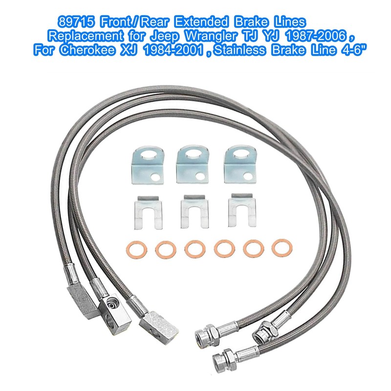 89715 Front/Rear Extended Brake Lines Replacement for Jeep Wrangler TJ