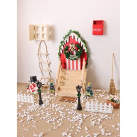 EBANKU 16Pcs Christmas Fairy Door Kit, Red Fairy Girl Door Garden Decorations Tiny Outdoor Xmas Decor Wooden Miniature Dollhouse Accessories for Xmas DIY Crafts Mini Christmas Decorations
