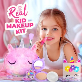 ULOVEME Kids Real Makeup Kit for Little Girls - Real, Non Toxic, Washable Make Up Toy - Umicorn Toys Gift for 3 4 5 6 7 8 9 10 12 Years Old Girls Birthday