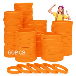 THXIY 50PCS Silicone Rubber Bracelet Bracelets Wristbands Wrist Bands for Kids Youth Teens Boys Gilrs, Children's Bulk Bracelets Event Bands, 7'' Bracelets Bulk for 8~12 Aged Back to School (Orange)