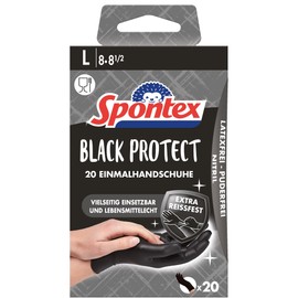 Spontex Black Protect Disposable Nitrile Gloves Extra Tear-Resistant and Durable Latex Free and Powder-Free Size L (Pack of 20)