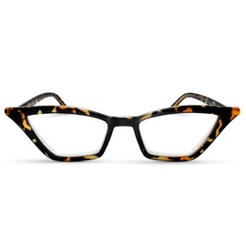Tortoise Shell Funky Cat Eye Reading Glasses for Women with Sturdy Design - Spring Hinges Half Frame Cateye Readers for Women - Trendy for all Face Shape Womens Reading Glasses - Cheaters Glasses 4.0