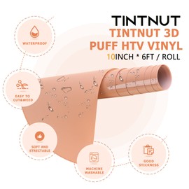 Tintnut Puff Vinyl Heat Transfer - 10inches x 6ft 3D Light Taupe Puff HTV Roll Heat Transfer Vinyl Foaming Colorful Puffy Iron on Vinyl for T-Shirts DIY Compatible with Cricut or Silhoutte Cameo
