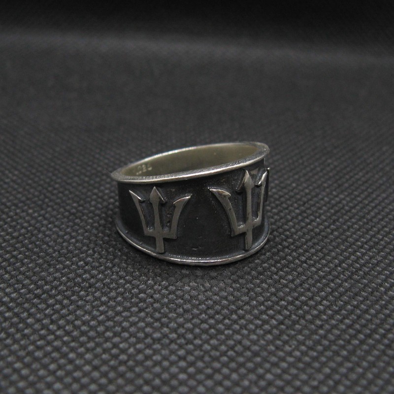 Sterling Silver Ring Band Poseidon Symbol Trident Solid Genuine Hallmarked