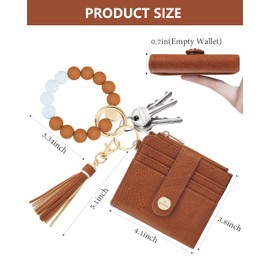 Sunpour Small Wristlet Wallets for Women Keychain Wristlet Wallet RFID Blocking Key Chain Wallet With Zipper Coin Pocket,2 Id Window (Brown)