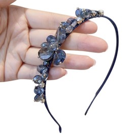 RUIFUU Crystal Blue Rhinestones Headbands For Women, Baroque Thin Hairbands Sparkly Diamond Hair Hoops Girls Jeweled Head Bands For Wedding Party