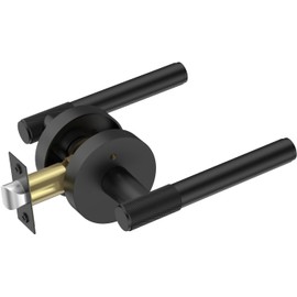 Amerdeco 1 Pack Matte Black Interior Privacy knurled Door Handles, Heavy Duty Interior Bedroom Door Lever, Door Handles Interior for Bathroom AM026