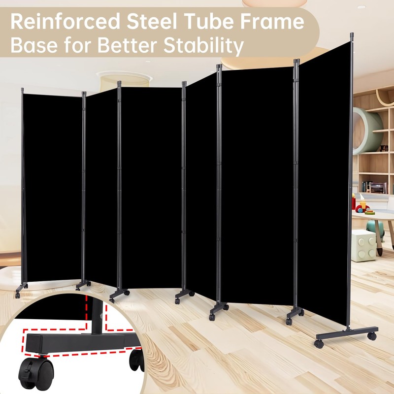 Room Divider 6 Panel Room Dividers/Wheels, Fabric Room Divider Panel