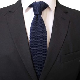 Rosiika - Corbatas ajustadas de punto con textura de color sólido para hombre, acabado cuadrado, Azul marino, Talla única